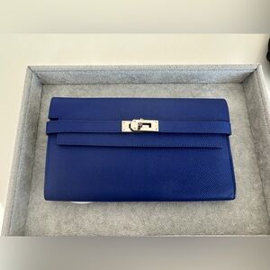 Hermes Kelly wallet blue electrique with palladium hardware